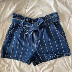 Camaieu - Striped Denim Jean Paperbag Shorts